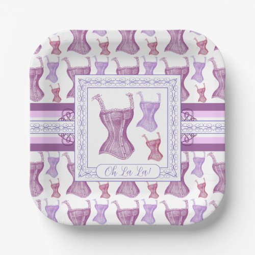 Oh La La Pink and Purple Corsets Bridal Shower Paper Plates