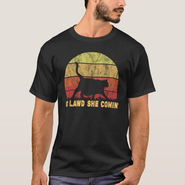Oh Lawd She Comin Girl Chonk Meme Fat Cat Lover T-Shirt (Front)