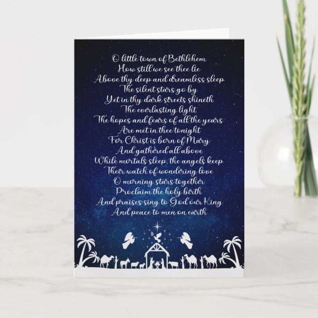 Oh Little Town of Bethlehem White Nativity Carol Holiday Card (Front)