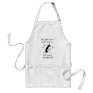 Oh Look! Champagne! New Year's Cat Adult Apron