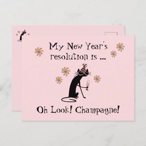 Oh Look Champagne New Years Cat Holiday Postcard