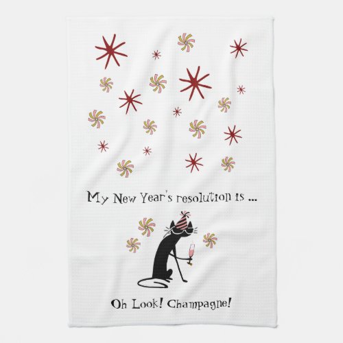 Oh Look Champagne New Years Cat Kitchen Towel