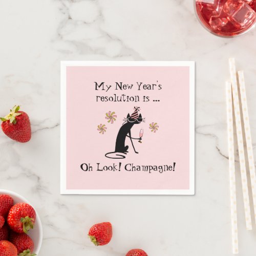 Oh Look Champagne New Years Cat Napkins