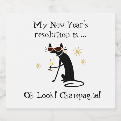 Oh Look Champagne New Years Cat Sparkling Wine Label