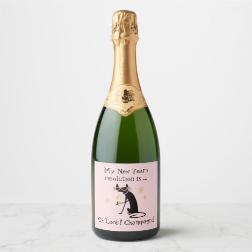 Oh Look Champagne New Years Cat Sparkling Wine Label