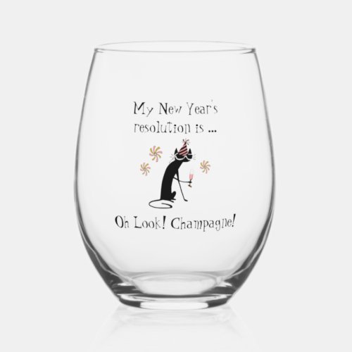 Oh Look Champagne New Years Cat Stemless Wine Glass