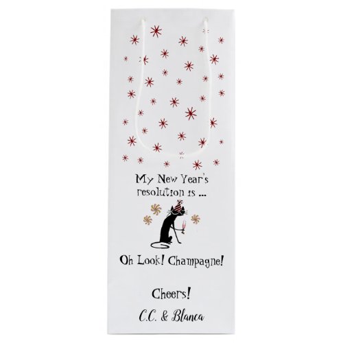 Oh Look Champagne New Years Cat Wine Gift Bag