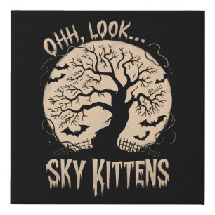 Oh Look Sky Kittens Halloween Funny Bats Lover Faux Canvas Print