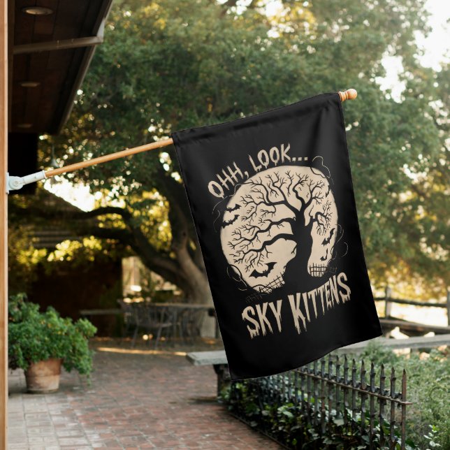 Oh Look Sky Kittens Halloween Funny Bats Lover House Flag (In SItu)