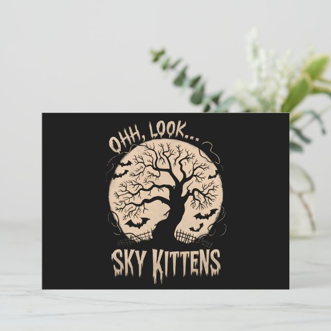 Oh Look Sky Kittens Halloween Funny Bats Lover Invitation (Standing Front)