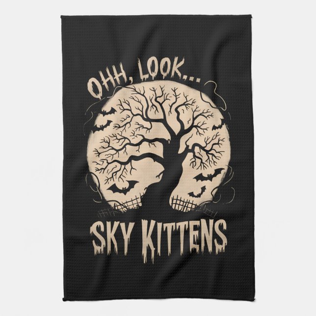 Oh Look Sky Kittens Halloween Funny Bats Lover Kitchen Towel (Vertical)