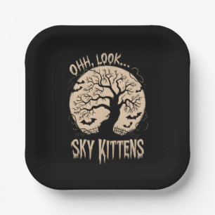 Oh Look Sky Kittens Halloween Funny Bats Lover Paper Plates