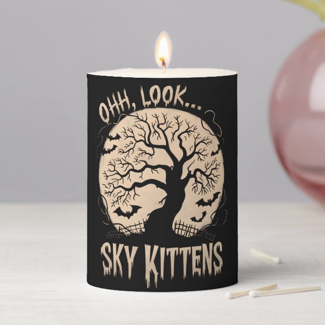 Oh Look Sky Kittens Halloween Funny Bats Lover Pillar Candle (In Situ)