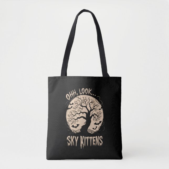 Oh Look Sky Kittens Halloween Funny Bats Lover Tote Bag (Front)