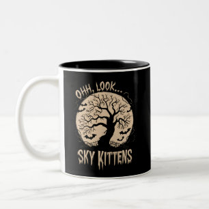 Oh Look Sky Kittens Halloween Funny Bats Lover Two-Tone Coffee Mug