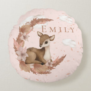 Oh, lovely Deer & Clouds Stars Nursery Throw Pillo Round Pillow