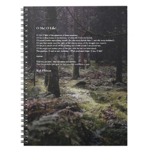 Oh Me Oh Life Walt Whitman Poem Wooded Path 3 Notebook