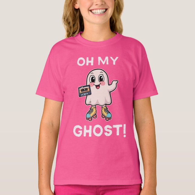 Oh My Ghost! Cute Punning Ghost on Skates T-Shirt (Front)