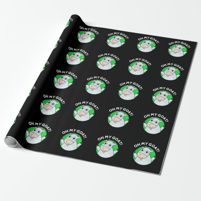 Oh My Goat Funny Animal Pun Dark BG Wrapping Paper (Unrolled)