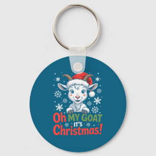 Oh My Goat It's Christmas Cartoon Farm Animal Outf Keychain