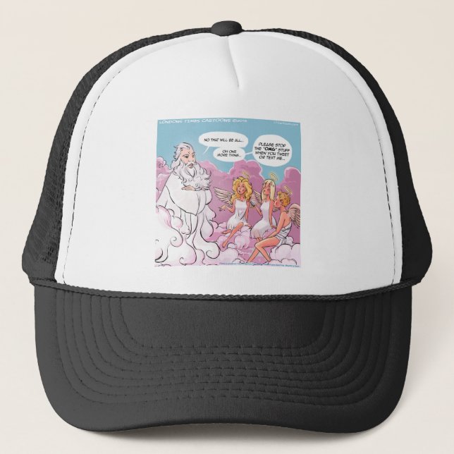Oh My God (OMG) Angels Text Funny Trucker Hat (Front)