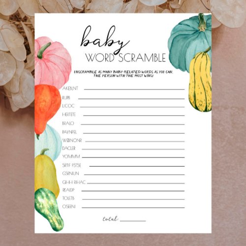 Oh My Gourd _ Baby Shower Word Scramble Game