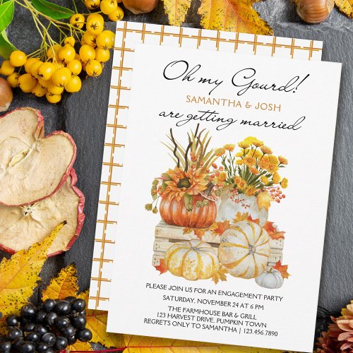 Oh My Gourd Pumpkin Thanksgiving Engagement Party Invitation