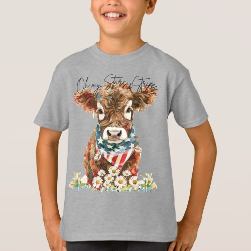 Oh My Stars and Stripes Highland Cow T_Shirt