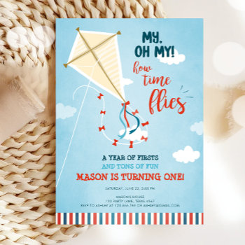 Oh My Time Flies Kite Summer Boy First Birthday Invitation by Anietillustration at Zazzle