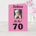 Oh No! 70th Birthday Funny Grumpy Girl Celebrate Card<br><div class="desc">Have fun on a milestone birthday for age 70 with an “Oh No!” card. She will smile at the pink,  white and black colors along with the encouraging message to "Celebrate!". A modern and memorable design captures the endearing sentiment in the funny grumpy girl.</div>