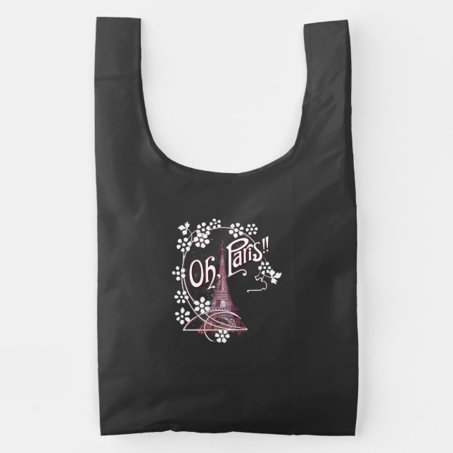 Oh Paris Eiffel Tower White Daisy Flowers Reusable Bag (Front)