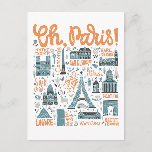 Oh Paris  Town Typography Postcard