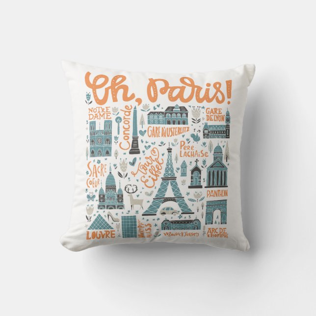 Oh, Paris! | Town Typography Throw Pillow (Front)