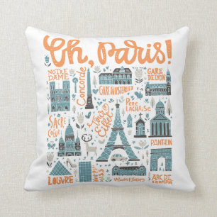 Oh, Paris! Town Typography Throw Pillow