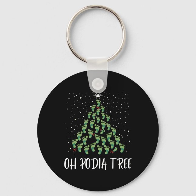 Oh Podiatree Funny Tree Foot Christmas Staff Squad Keychain (Front)