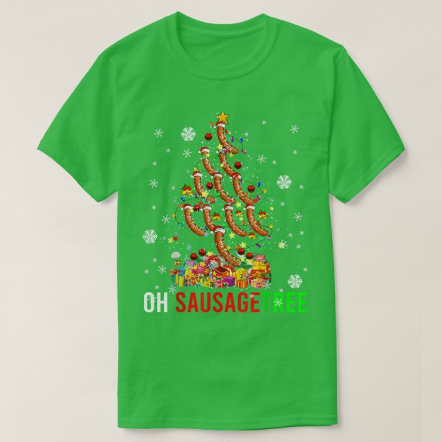 Oh Sausage Tree Funny Xmas Tree Light Santa Sausag T-Shirt (Design Front)