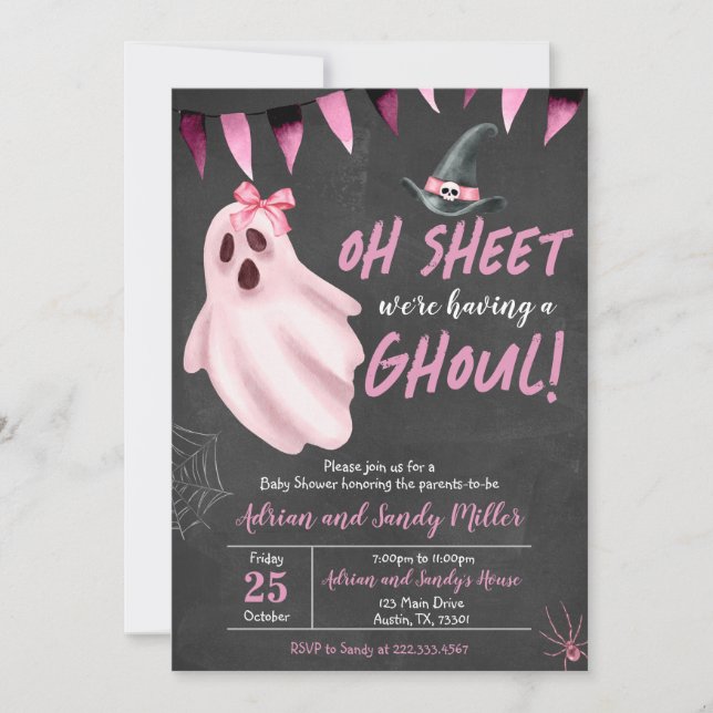 Oh Sheet It's a Ghoul Baby Shower Invitation (Front)