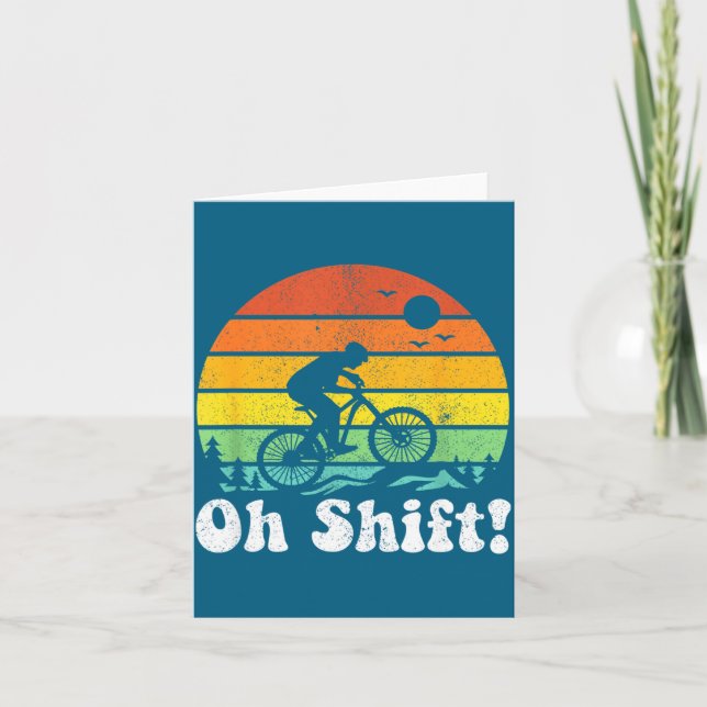 Oh Shift Funny Mountain Bike Rider Biking Retro Cy Card (Front)