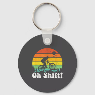 Oh Shift Funny Mountain Bike Rider Biking Retro Cy Keychain