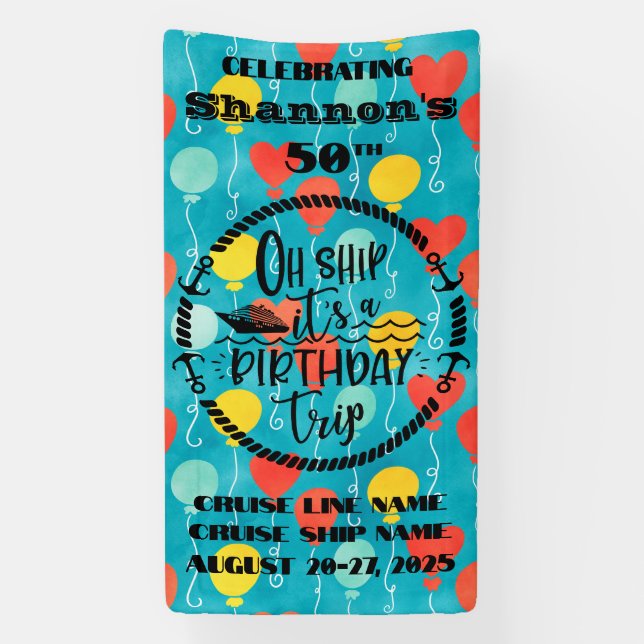 Oh Ship It's A Birthday Trip Cruise Door Banner (Vertical)