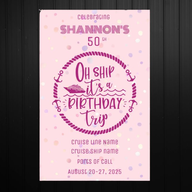 Oh Ship It's A Birthday Trip Cruise Door Magnetic Dry Erase Sheet (Customized Pretty Birthday Cruise Door Magnet)