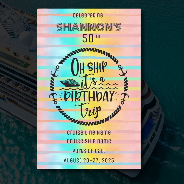 Oh Ship It's A Birthday Trip Cruise Door Magnetic Dry Erase Sheet (Oh Ship!  It's a Birthday Trip!  Pastel rainbow cruise door marker magnet for birthday celebration)