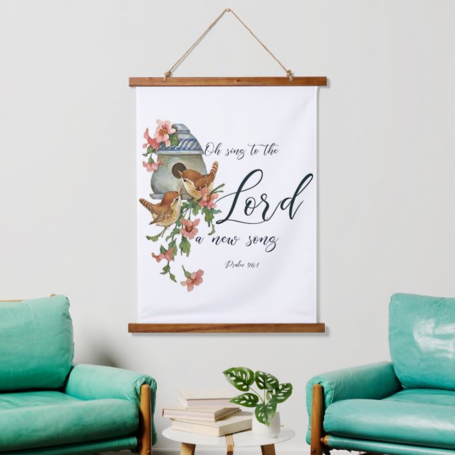 Oh, sing to the Lord a new song. Birds and house Hanging Tapestry (Living Room)