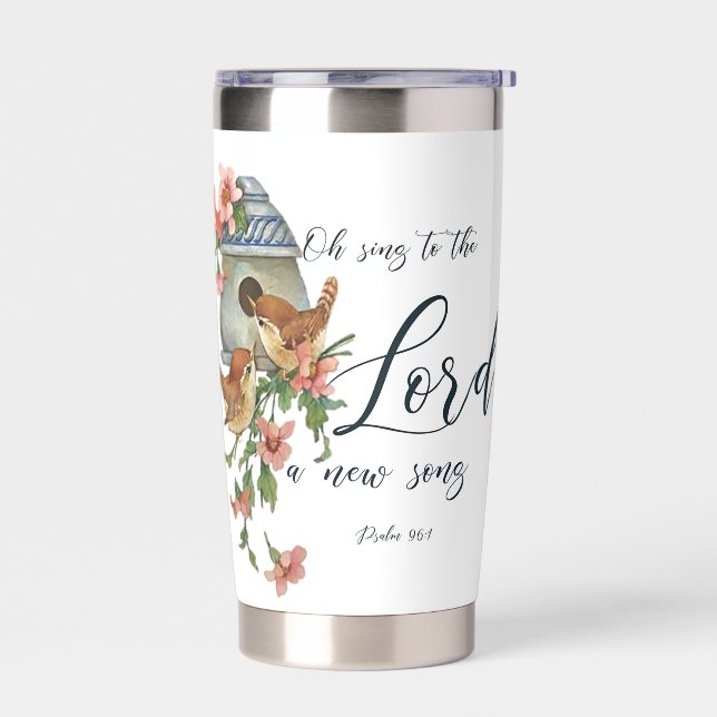 Oh, sing to the Lord a new song. Birds and house Insulated Tumbler (Left)