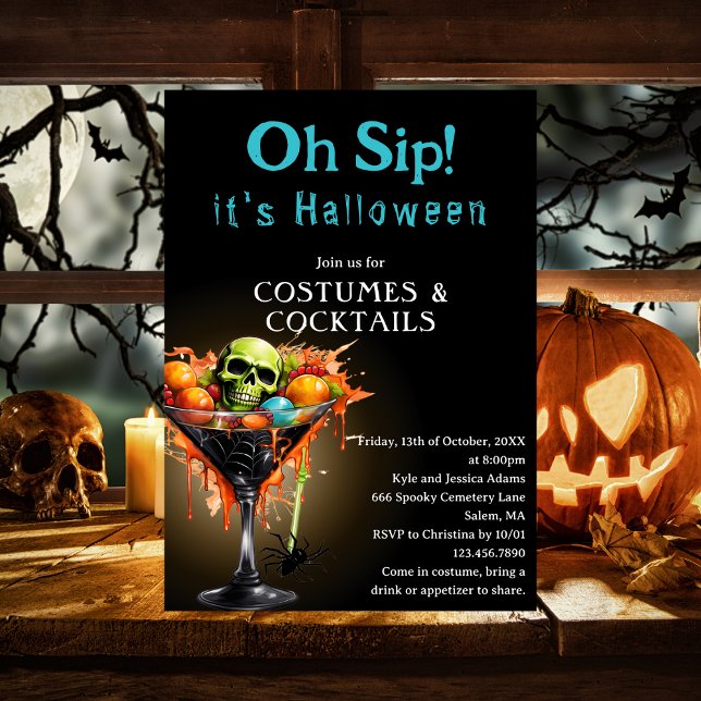 Oh Sip Funny Black Martini Halloween Costume Party Invitation (Creator Uploaded)