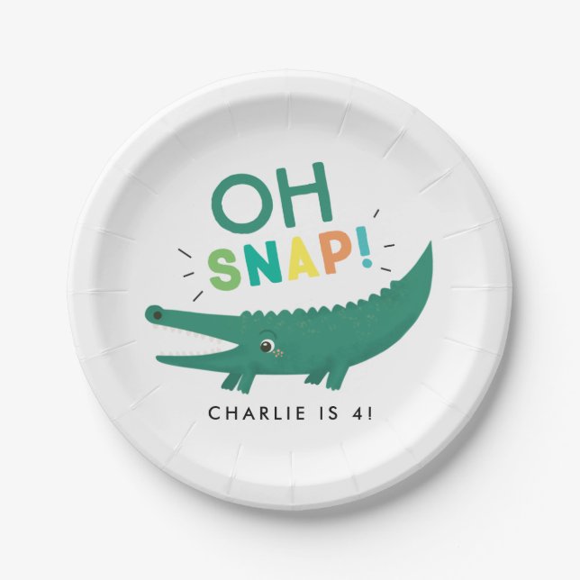 Oh Snap Alligator Crocodile Birthday party plates (Front)