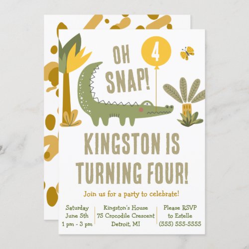 Oh Snap  Alligator Crocodile Swamp Birthday Invitation