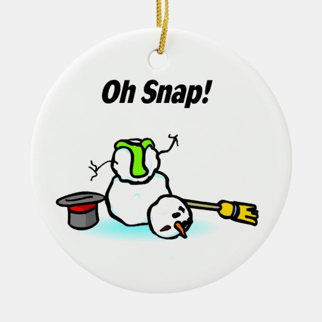 Oh Snap Broken Snowman Ceramic Ornament (Front)