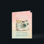 Oh Snap | Camera  Birthday Card<br><div class="desc">This fun birthday card features a whimsical vintage camera with a cupcake flash. The background has a pastel graduated blend. The inside of the card features another camera with cupcakes and a greeting that says "wishing you a picture perfect birthday."</div>