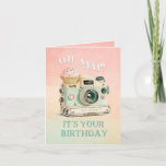Oh Snap | Camera  Birthday Card<br><div class="desc">This fun birthday card features a whimsical vintage camera with a cupcake flash. The background has a pastel graduated blend. The inside of the card features another camera with cupcakes and a greeting that says "wishing you a picture perfect birthday."</div>